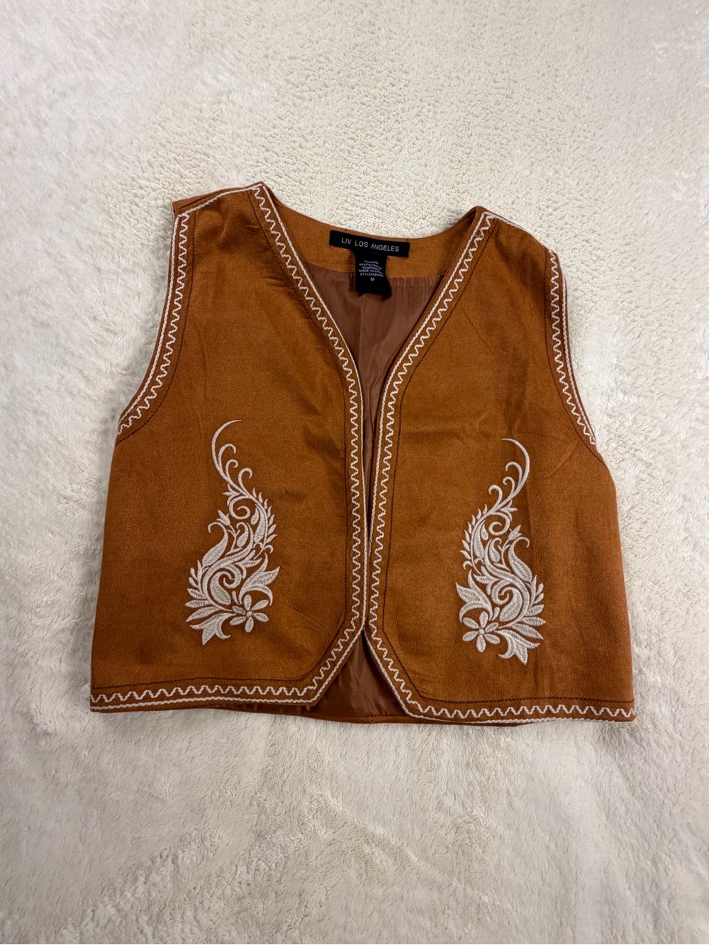 Liv Los Angeles Brown Embroidered Suede Vest Tunic